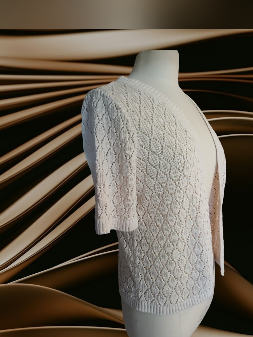 Christopher & Banks Cream Open-Front Short Sleeve Cardigan - Picture 2 of 7
